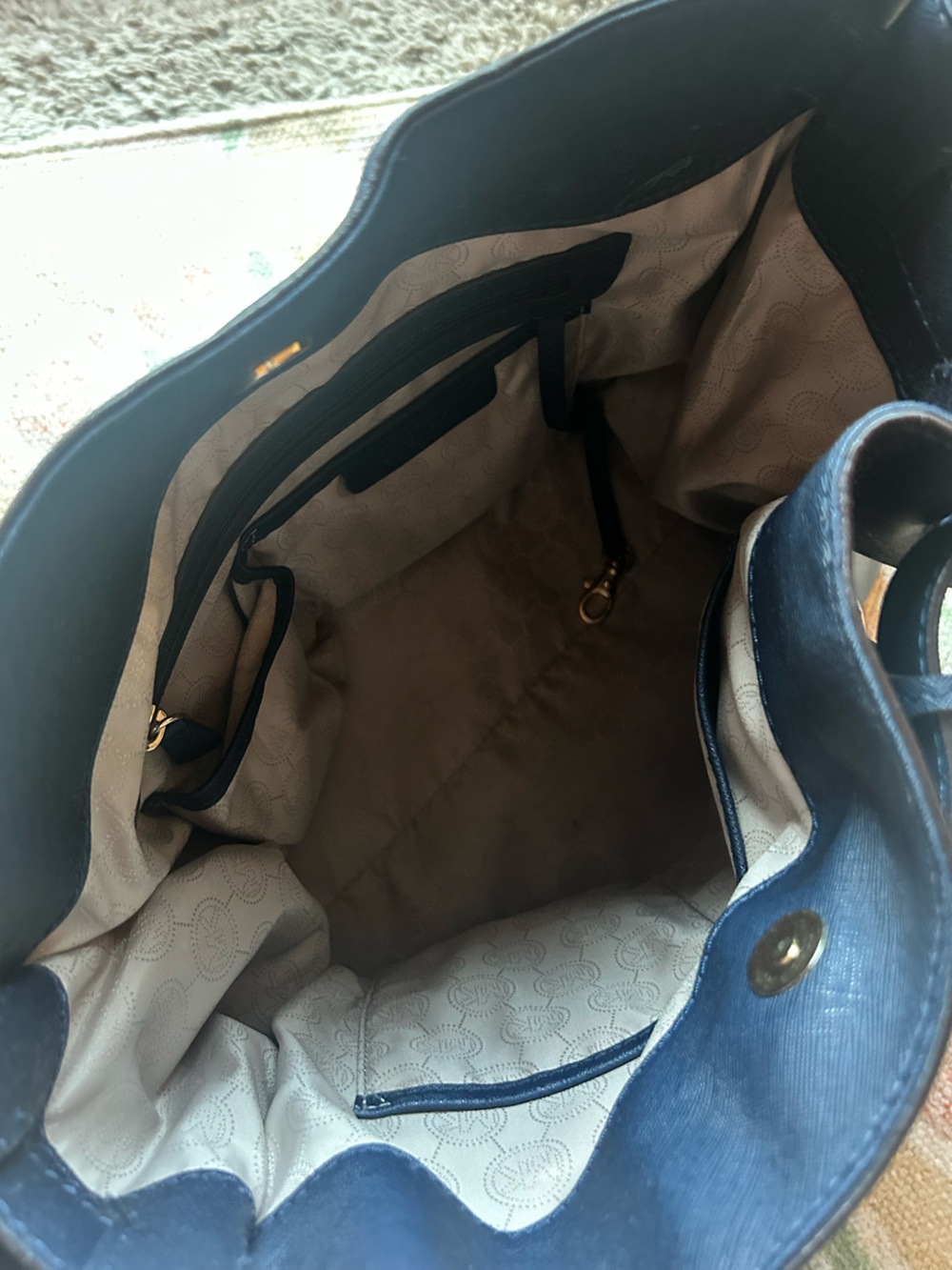 Michael Kors Navy Saffiano Tote with Gold Hardware - Picture 3 of 4